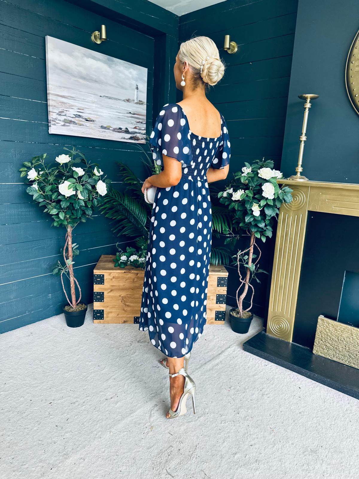 Aoibhe Detailed Midi Dress Polka Navy