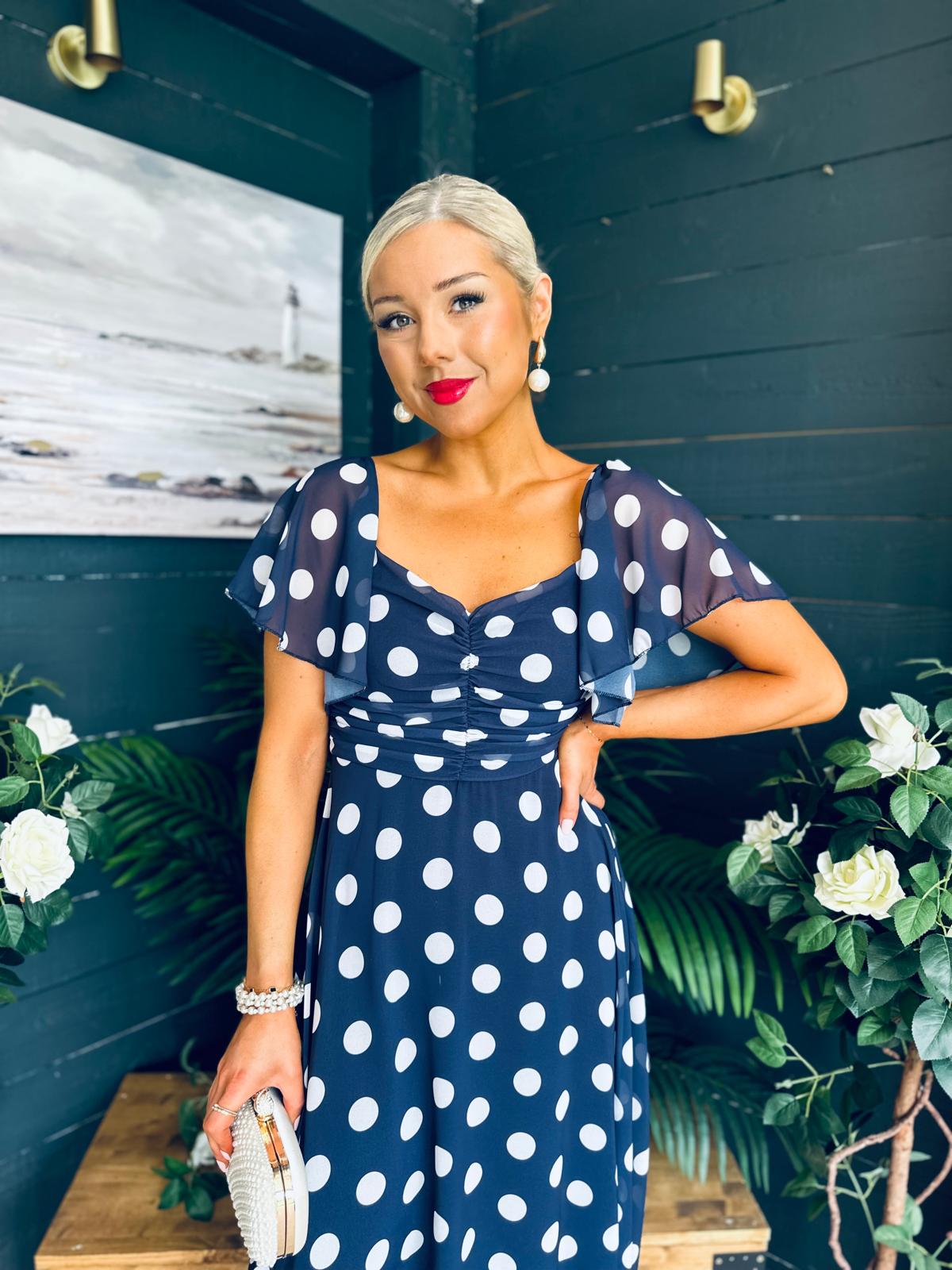 Aoibhe Detailed Midi Dress Polka Navy
