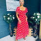 Aoibhe Detailed Midi Dress Polka Red