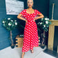 Aoibhe Detailed Midi Dress Polka Red