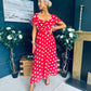 Aoibhe Detailed Midi Dress Polka Red