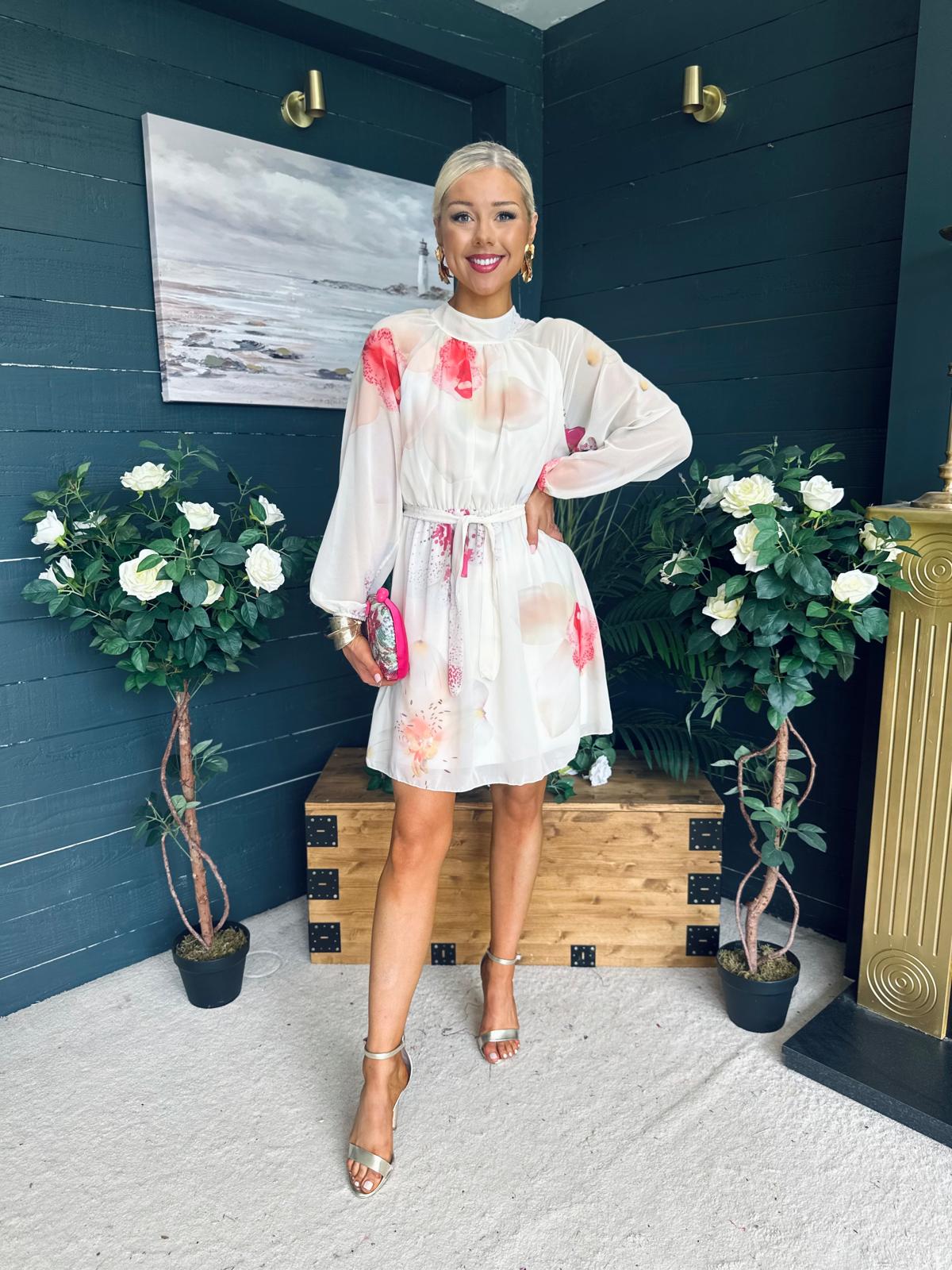 Ciara Detailed Mini Dress Floral Yellow