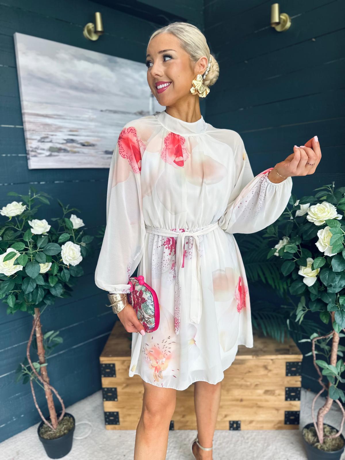 Ciara Detailed Mini Dress Floral Yellow