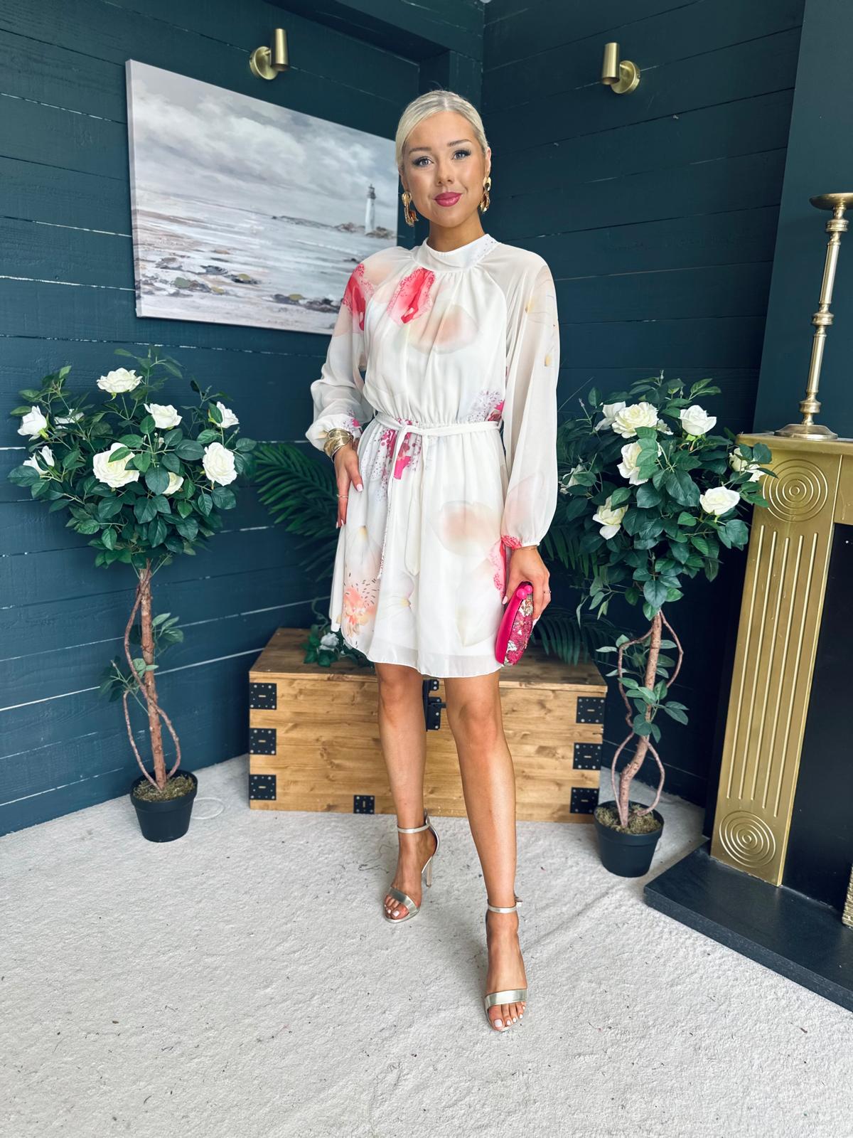 Ciara Detailed Mini Dress Floral Yellow
