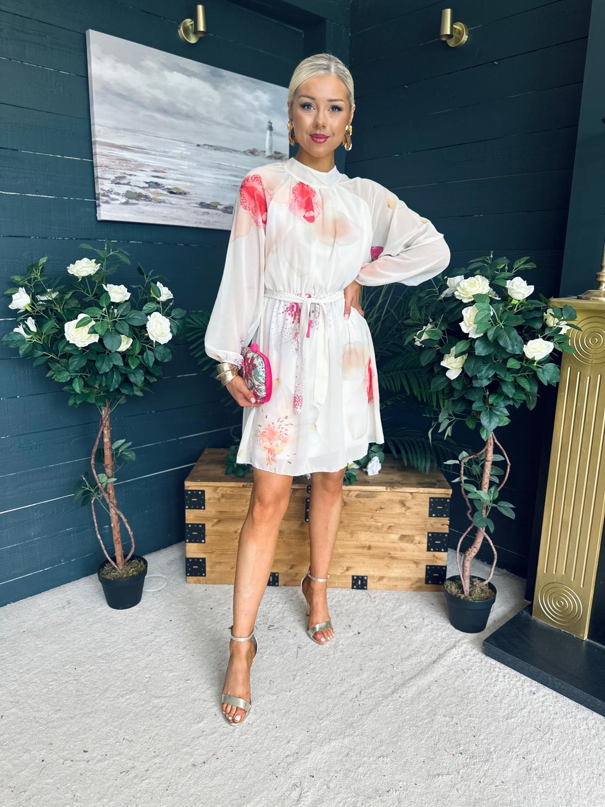Ciara Detailed Mini Dress Floral Yellow