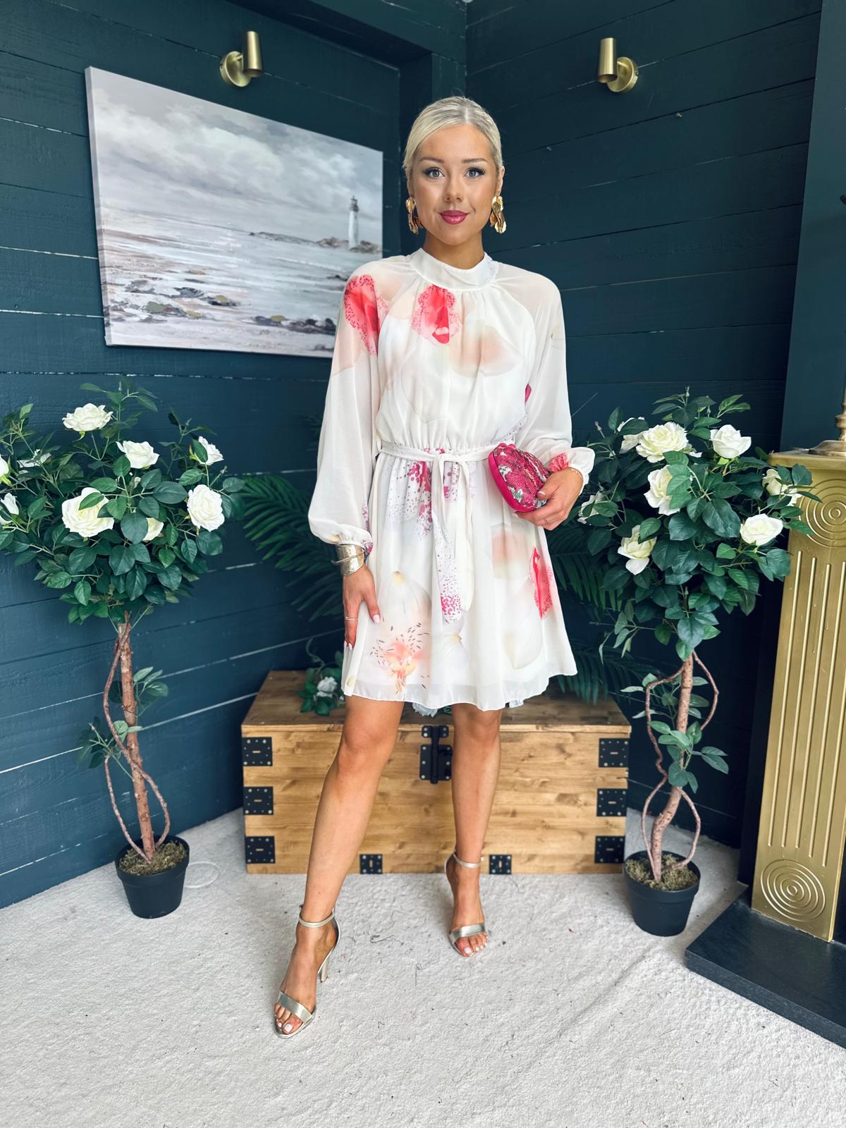 Ciara Detailed Mini Dress Floral Yellow