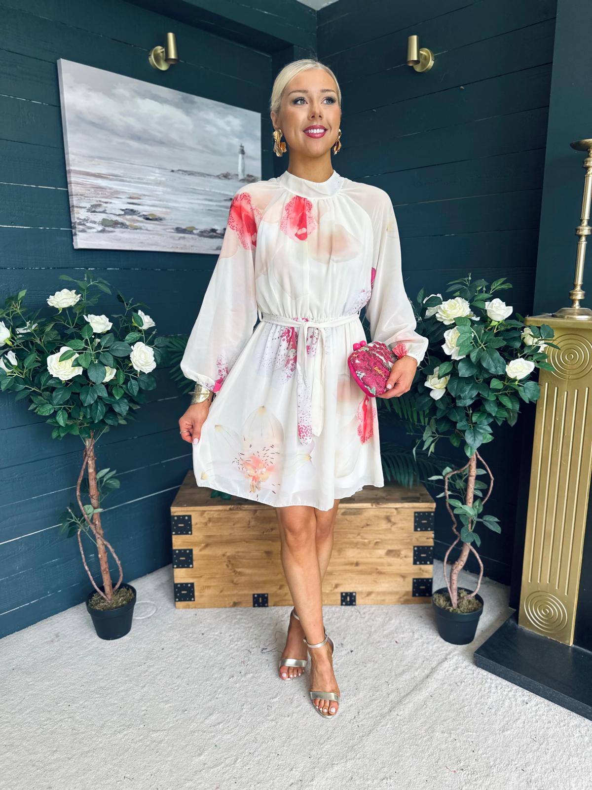 Ciara Detailed Mini Dress Floral Yellow