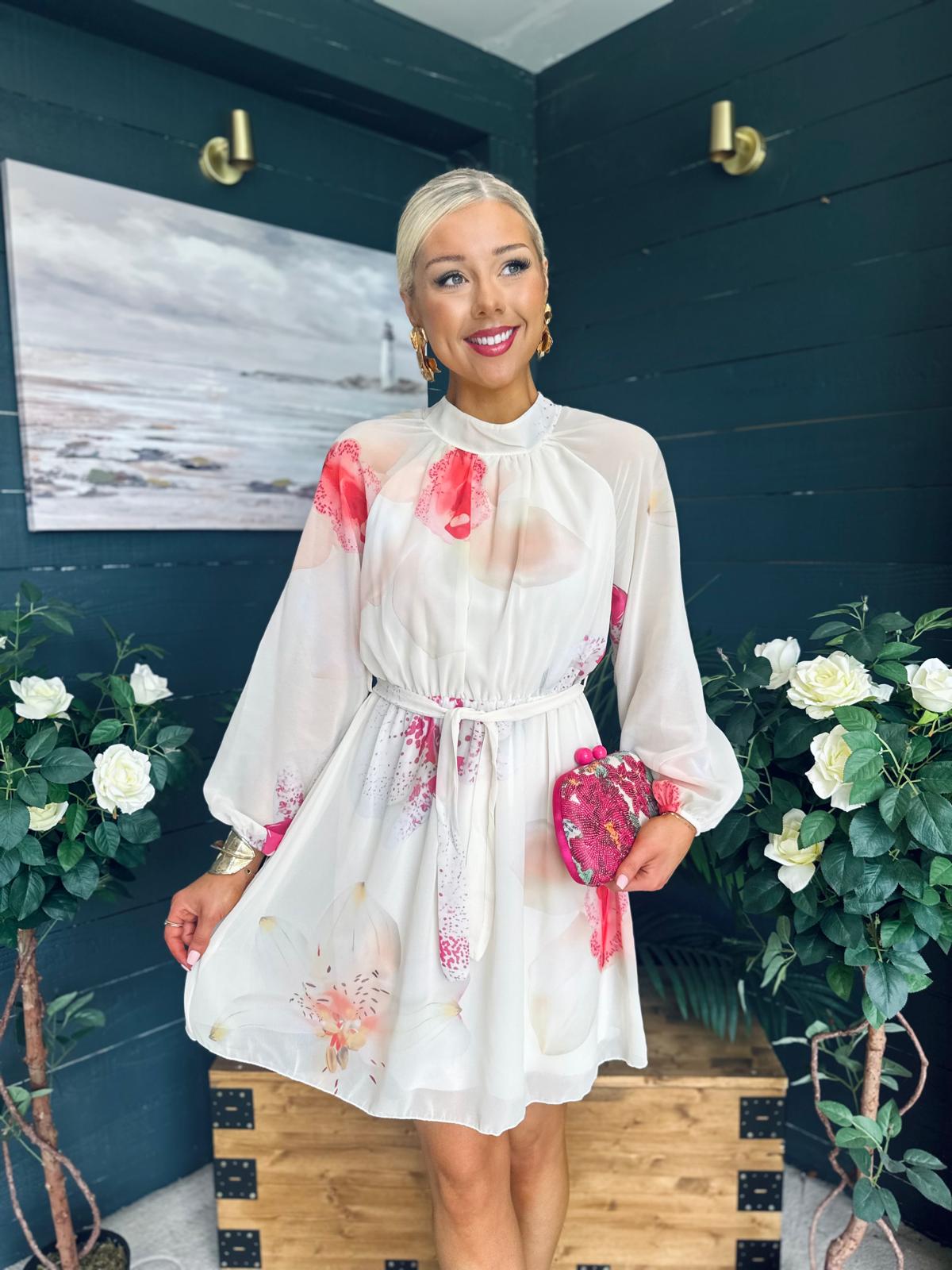 Ciara Detailed Mini Dress Floral Yellow