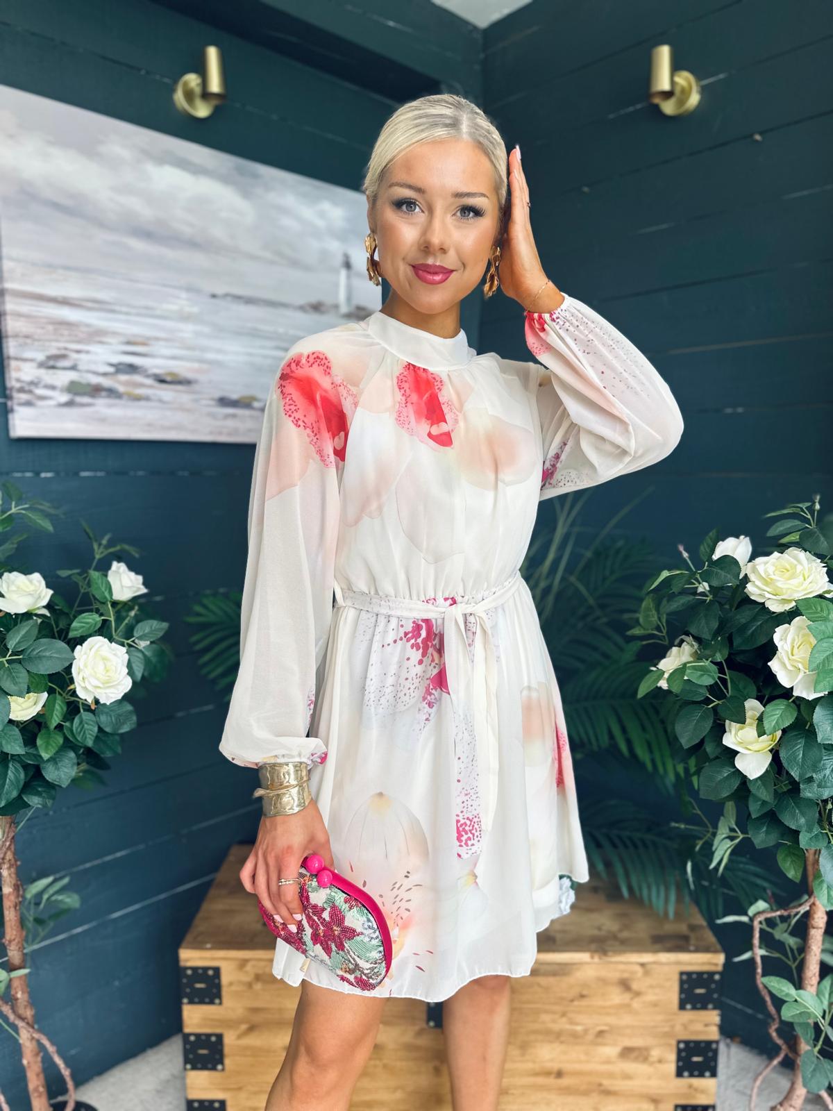 Ciara Detailed Mini Dress Floral Yellow