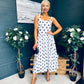 Roise Detailed Midi Dress Polka White