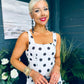 Roise Detailed Midi Dress Polka White
