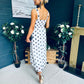 Roise Detailed Midi Dress Polka White