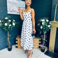 Roise Detailed Midi Dress Polka White