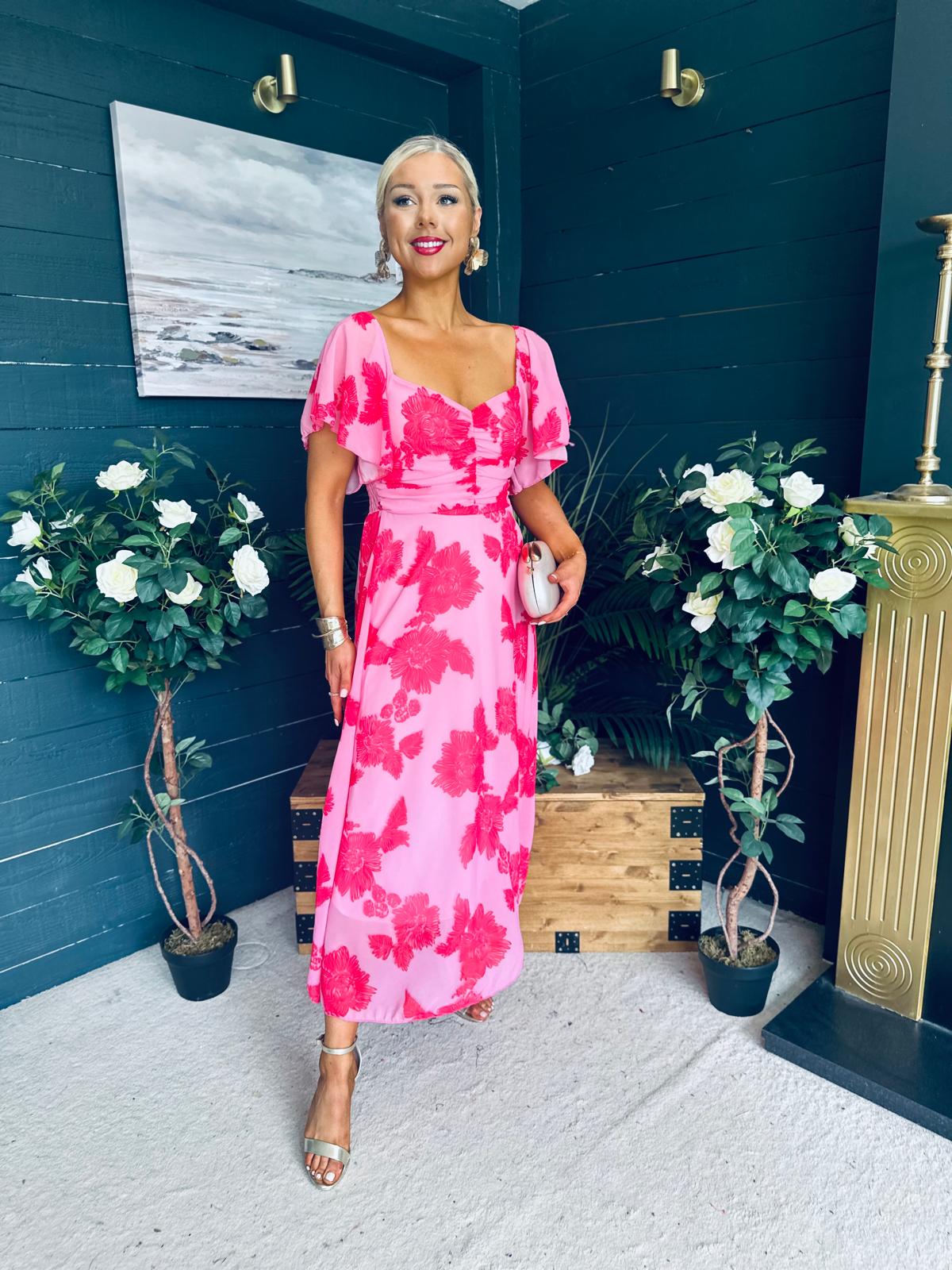 Orla Detailed Midi Dress Floral Pink