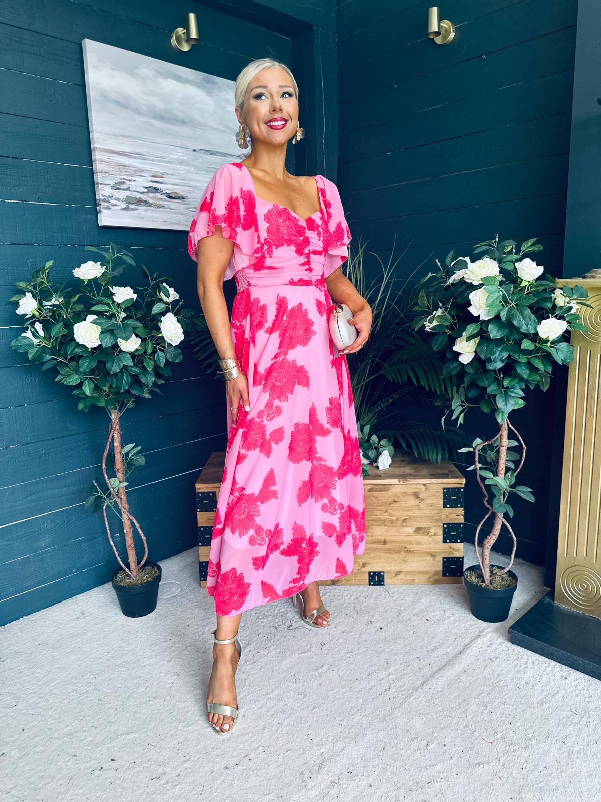 Orla Detailed Midi Dress Floral Pink