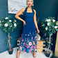 Keelin Halterneck Midi Dress Floral Navy