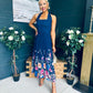 Keelin Halterneck Midi Dress Floral Navy