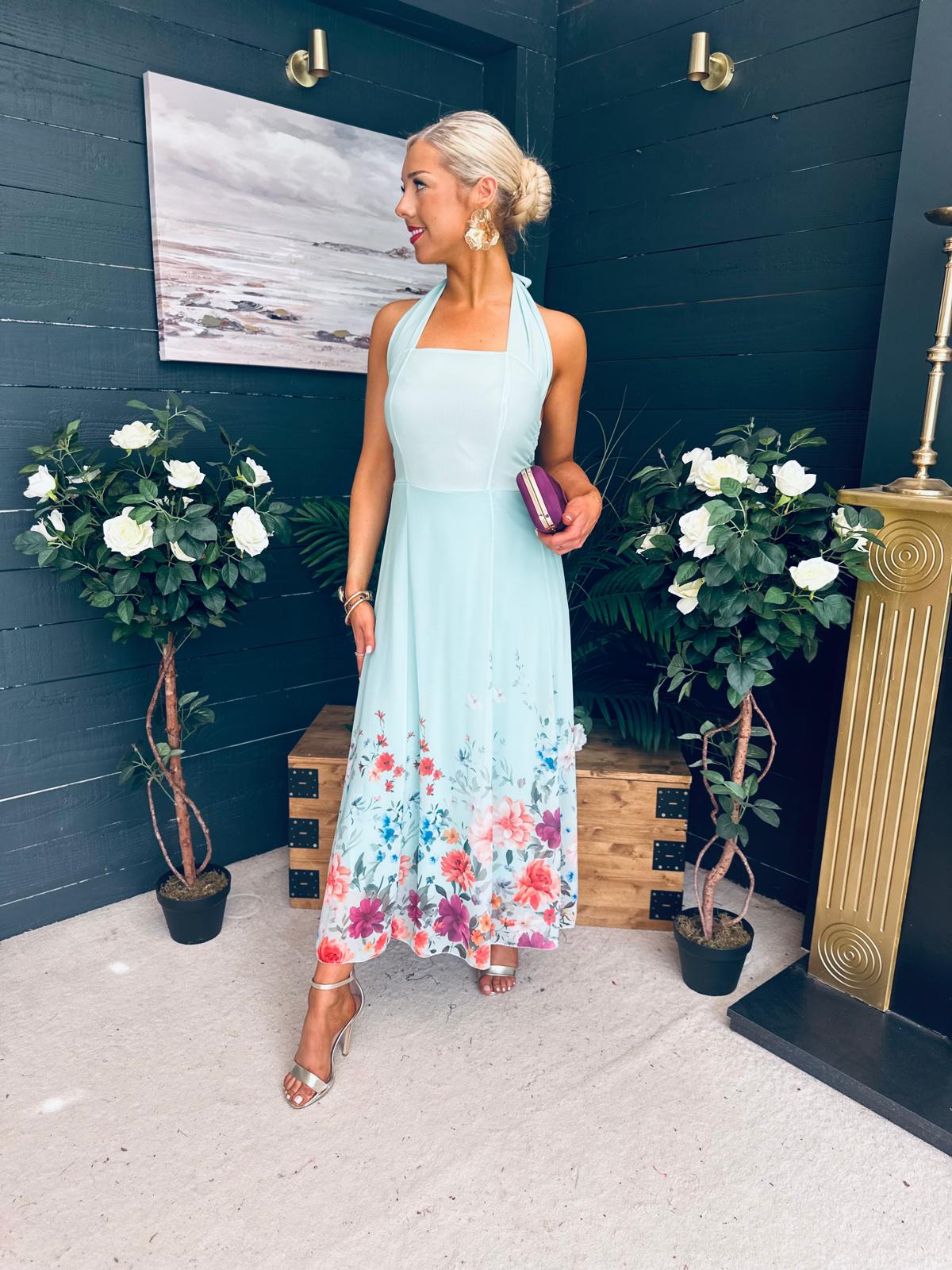 Keelin Halterneck Midi Dress Floral Pastel
