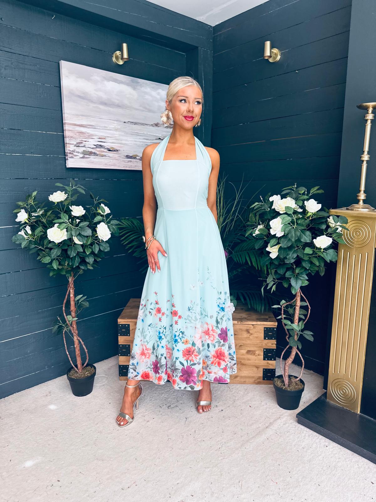 Keelin Halterneck Midi Dress Floral Pastel