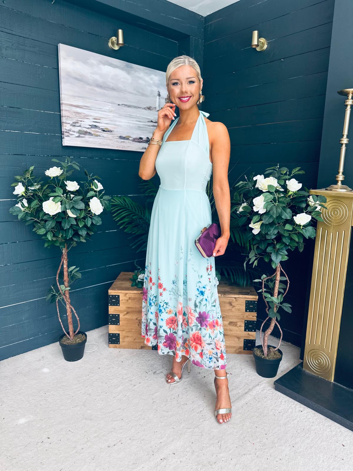 Keelin Halterneck Midi Dress Floral Pastel