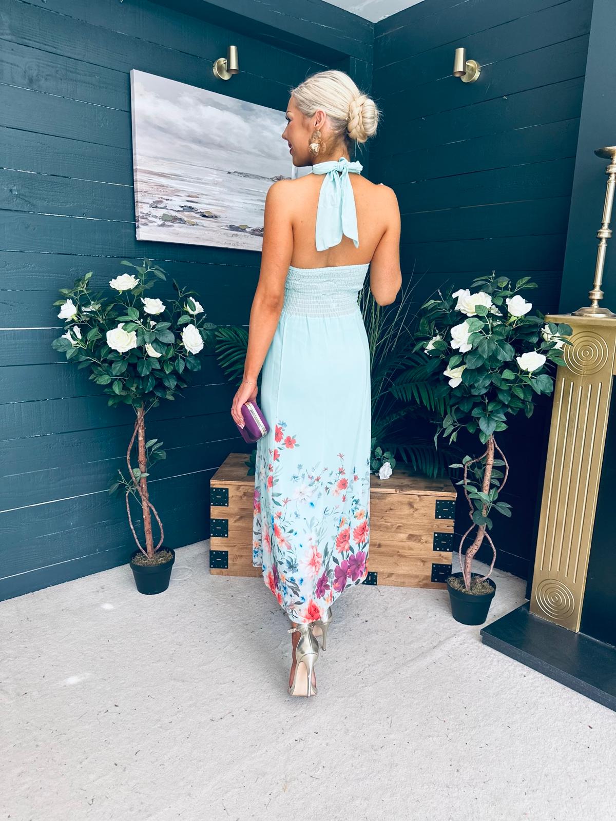 Keelin Halterneck Midi Dress Floral Pastel