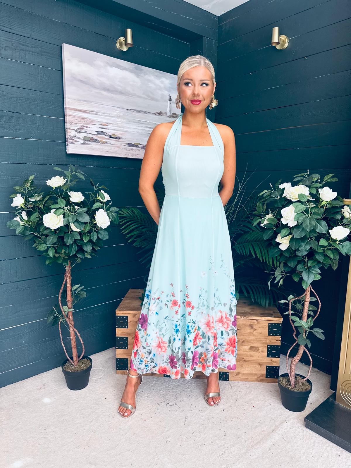 Keelin Halterneck Midi Dress Floral Pastel