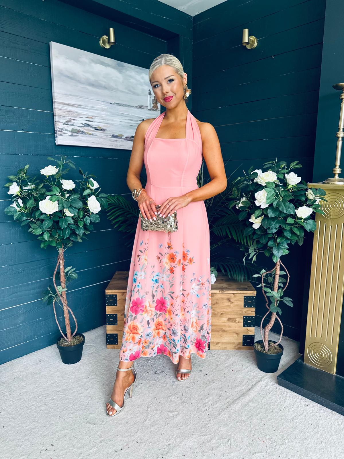 Keelin Halterneck Midi Dress Floral Peach