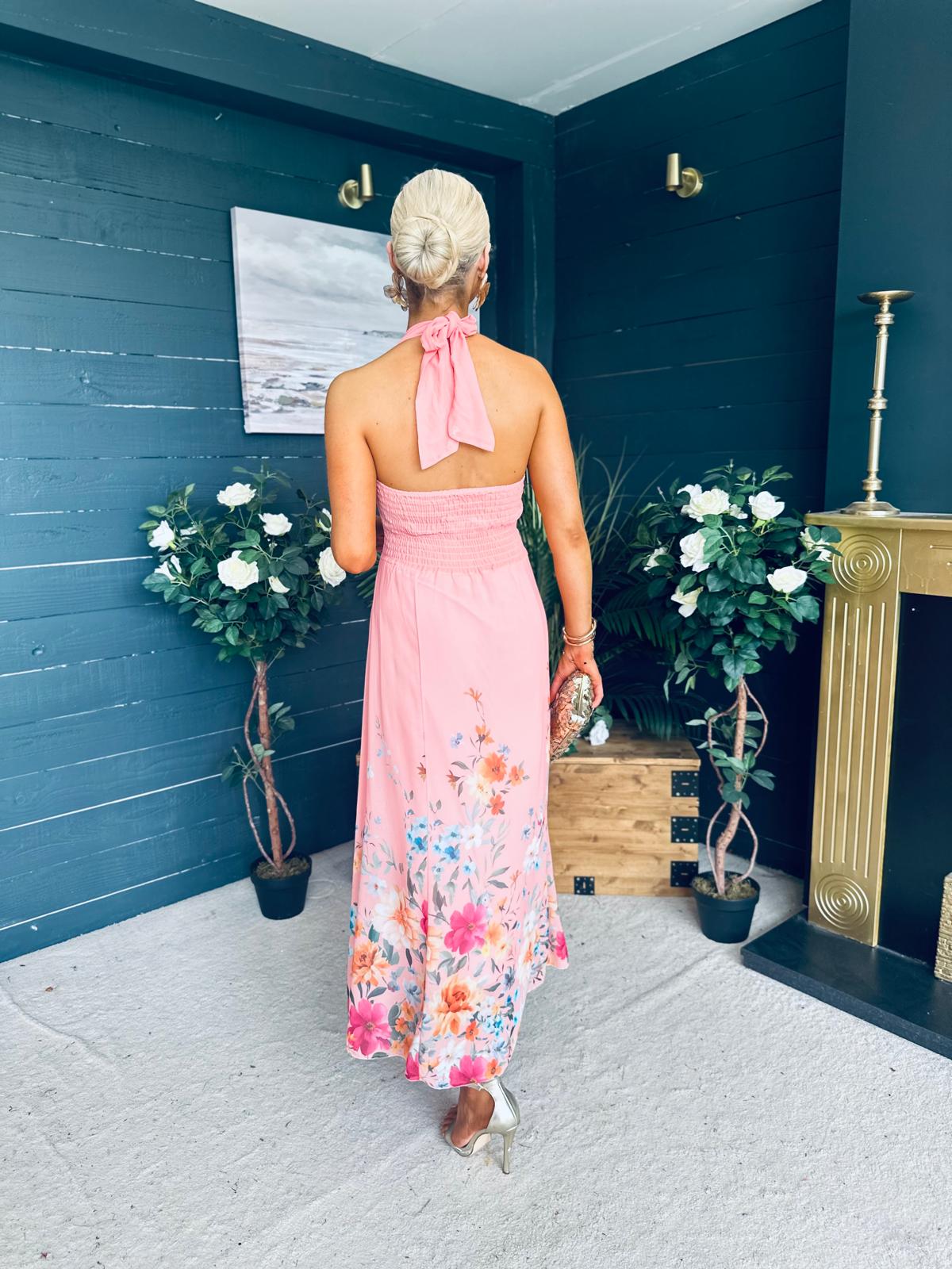 Keelin Halterneck Midi Dress Floral Peach