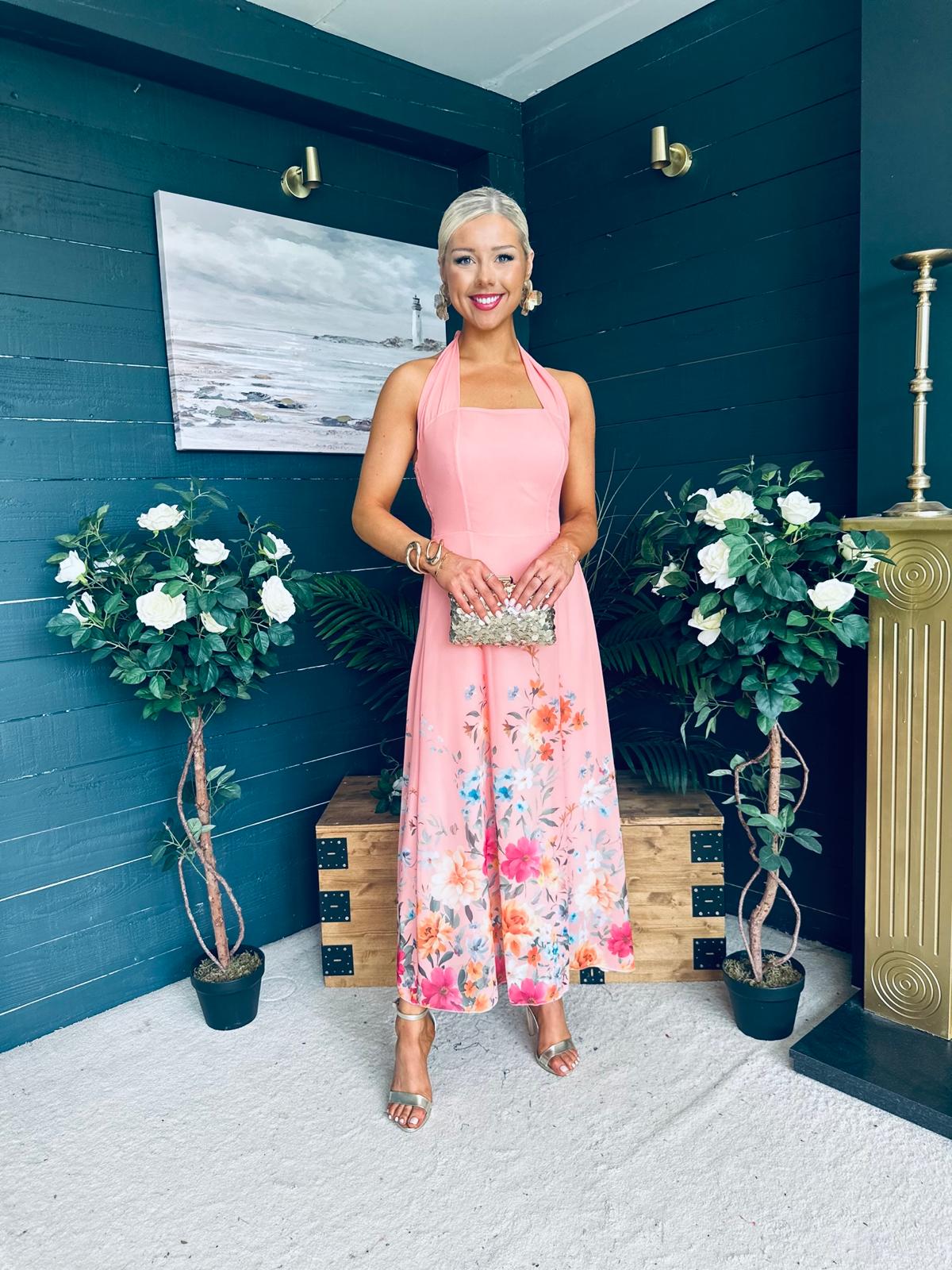 Keelin Halterneck Midi Dress Floral Peach