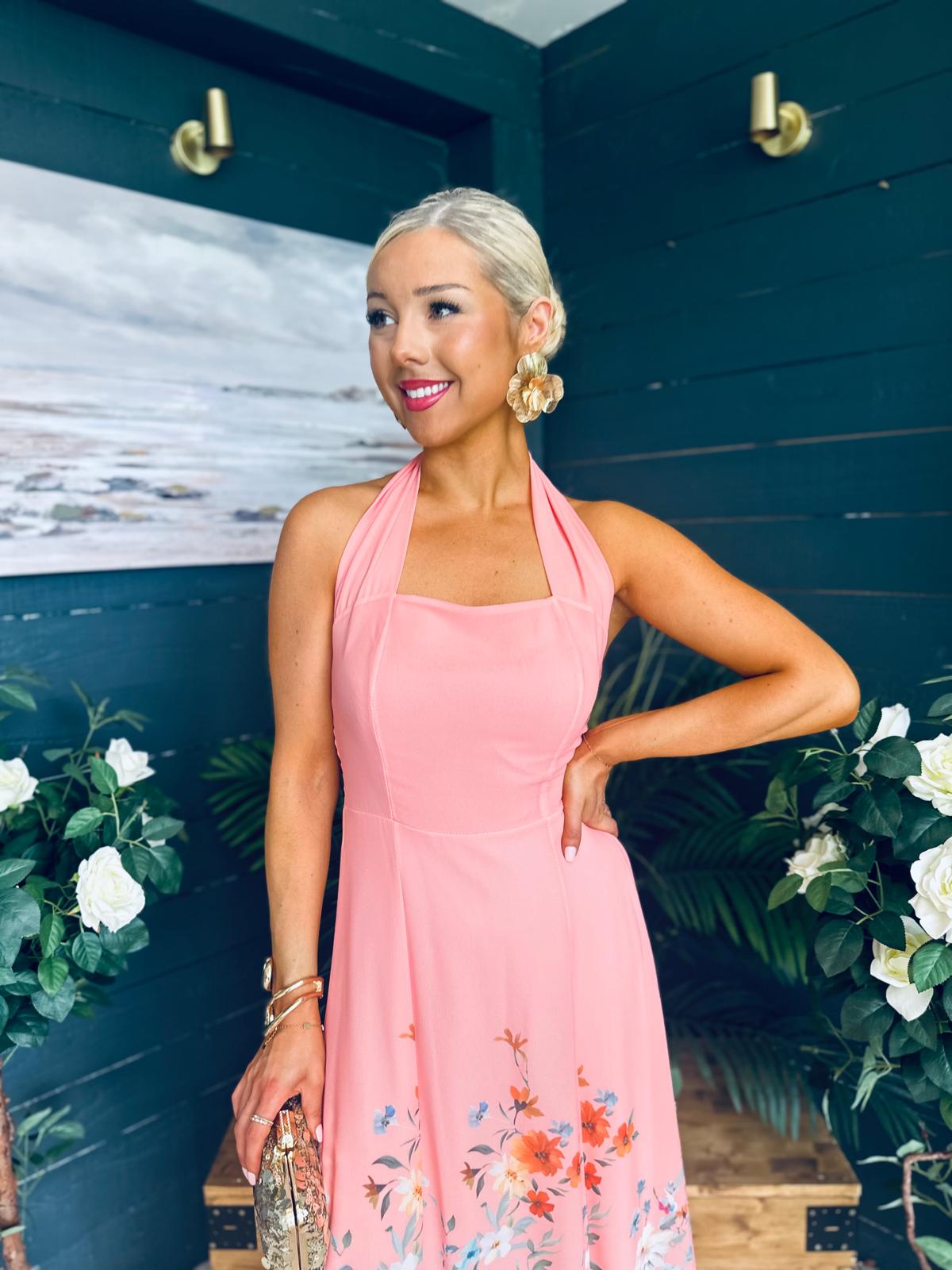 Keelin Halterneck Midi Dress Floral Peach