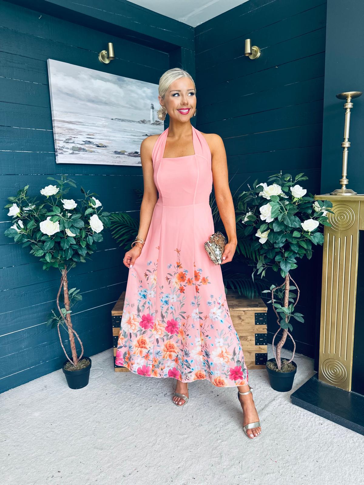 Keelin Halterneck Midi Dress Floral Peach