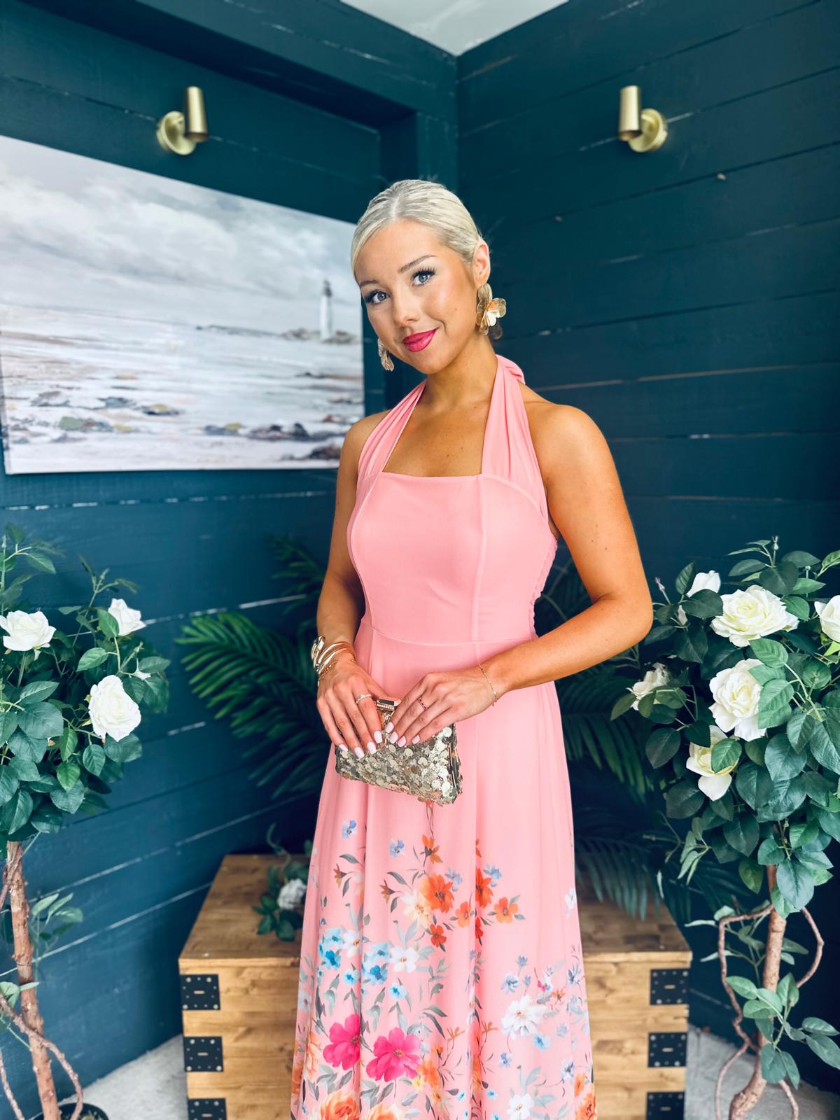 Keelin Halterneck Midi Dress Floral Peach