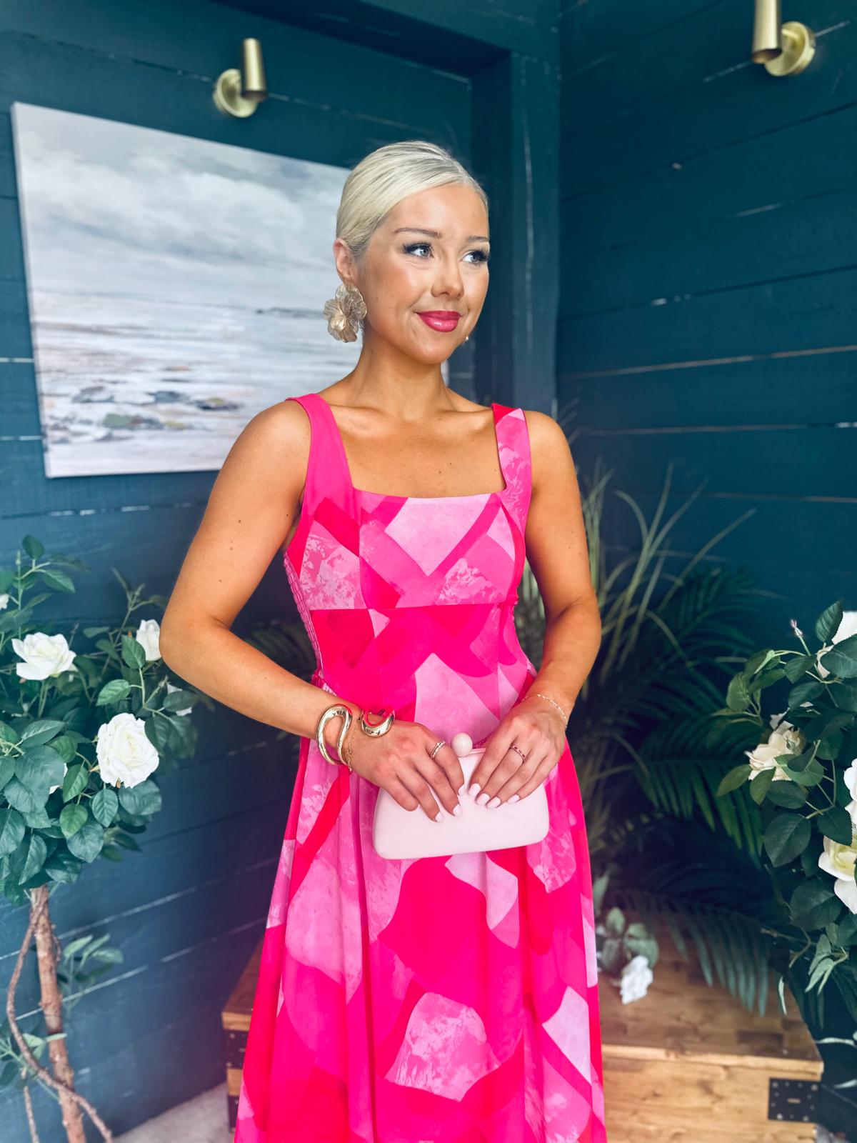 Aideen Detailed Midi Dress Geo Pink