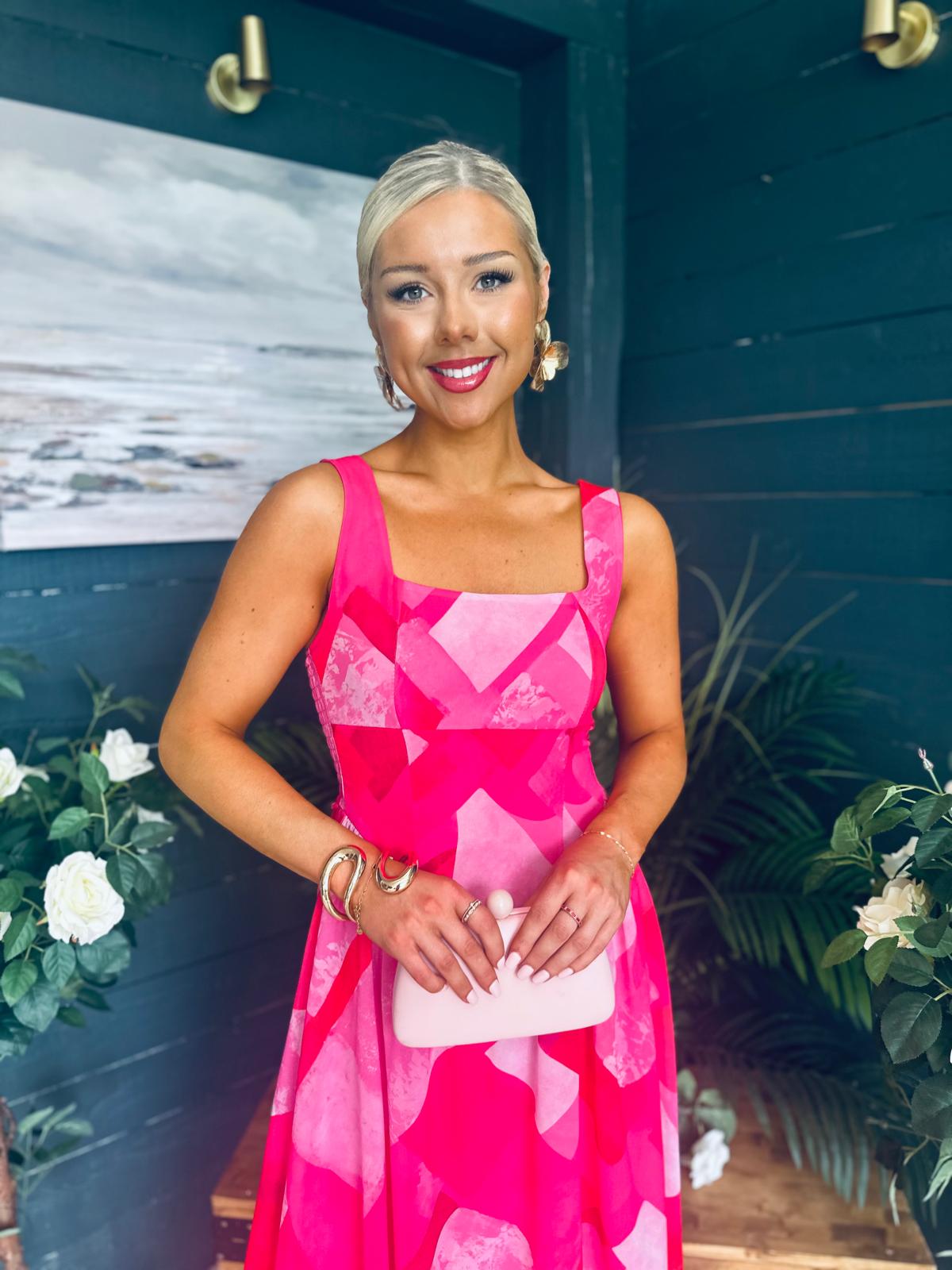 Aideen Detailed Midi Dress Geo Pink