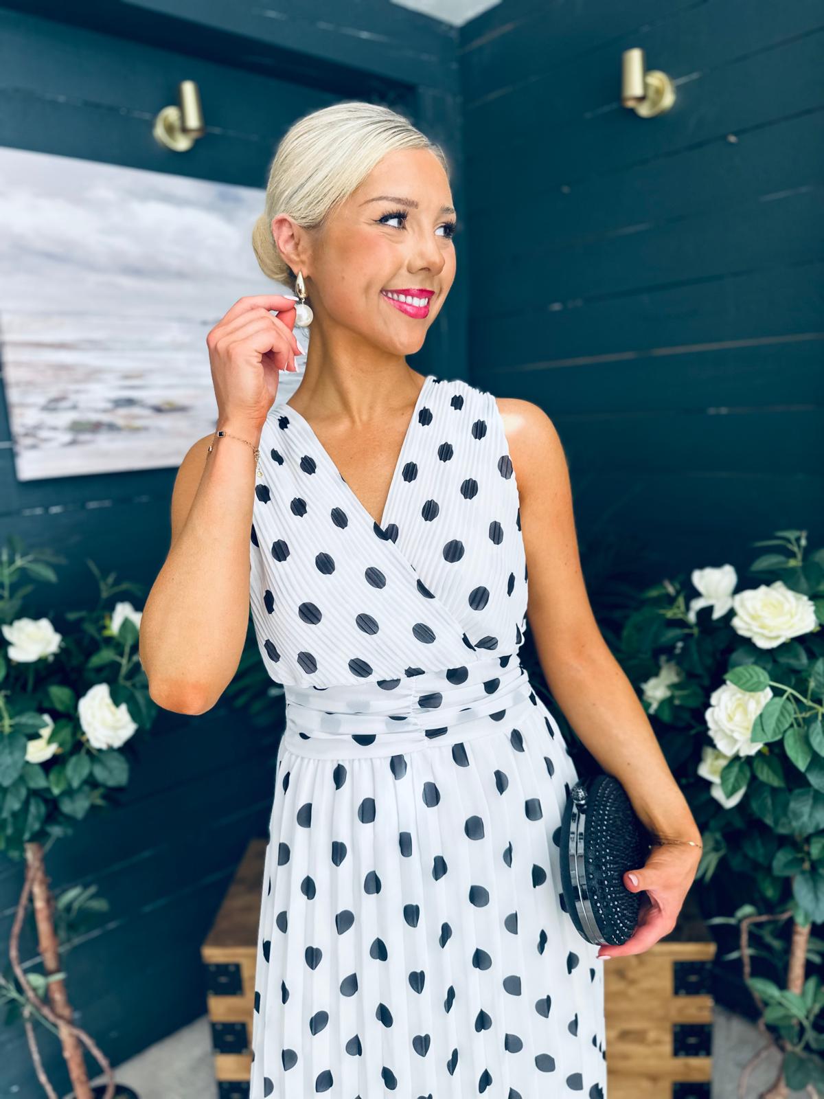 Michelle Banded Midi Dress Polka White