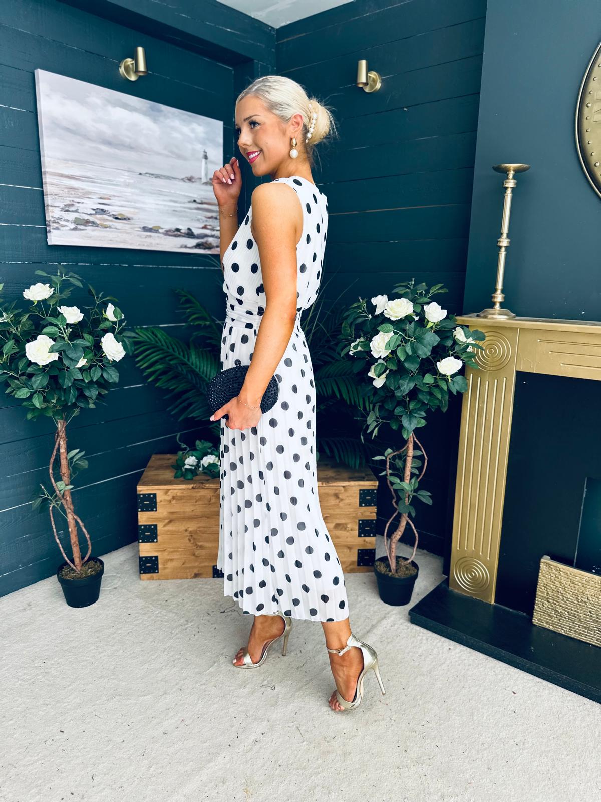 Michelle Banded Midi Dress Polka White