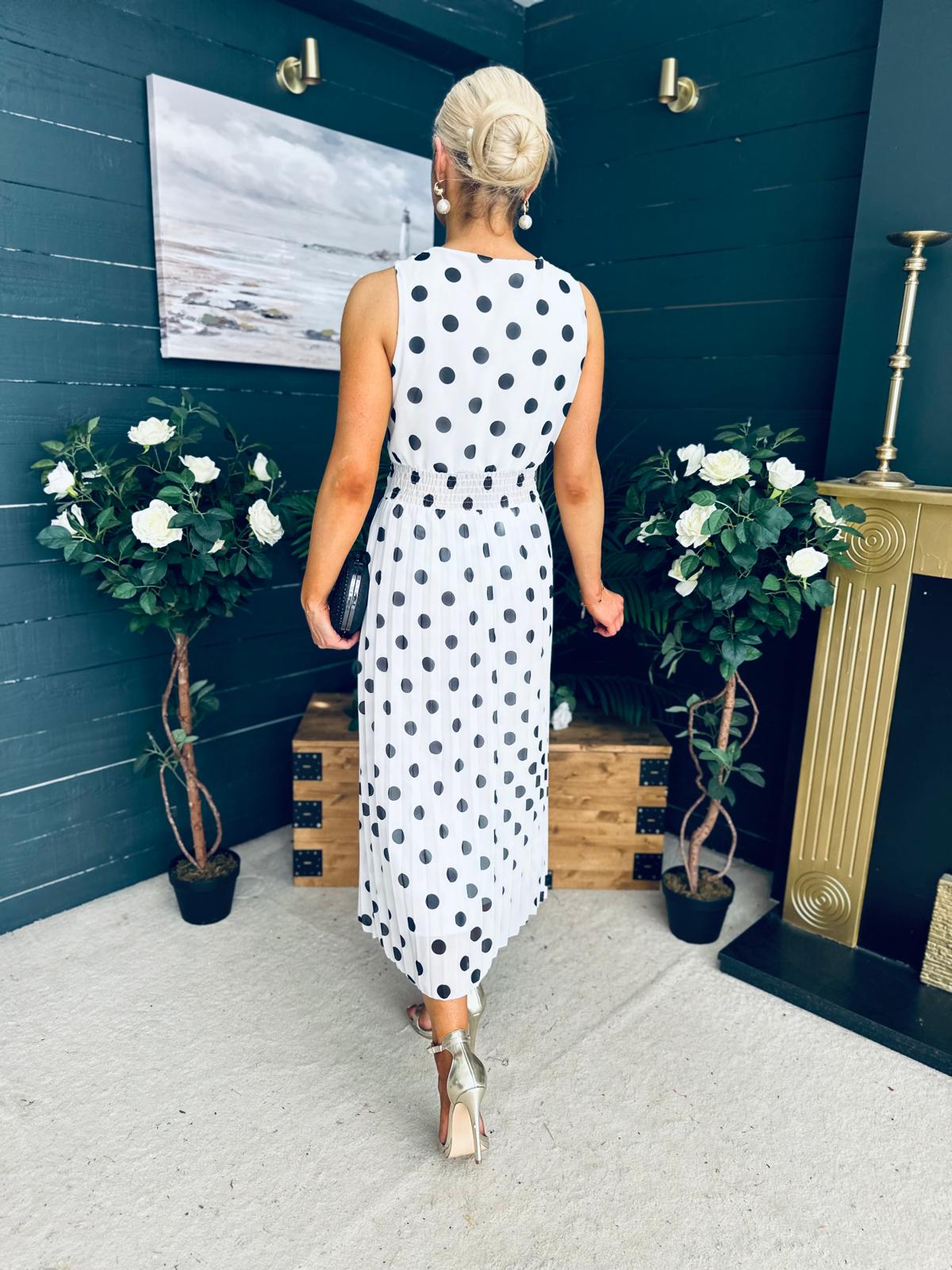 Michelle Banded Midi Dress Polka White