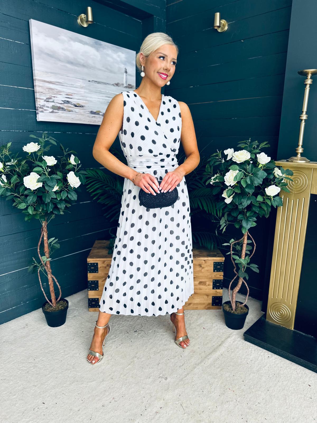 Michelle Banded Midi Dress Polka White