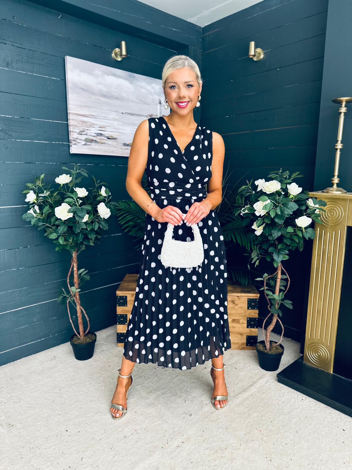 Michelle Banded Midi Dress Polka Black