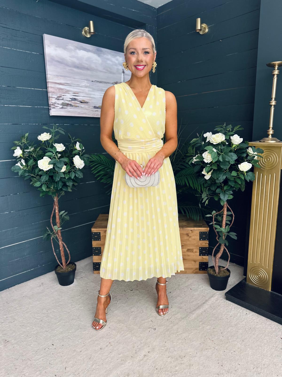 Michelle Banded Midi Dress Polka Yellow