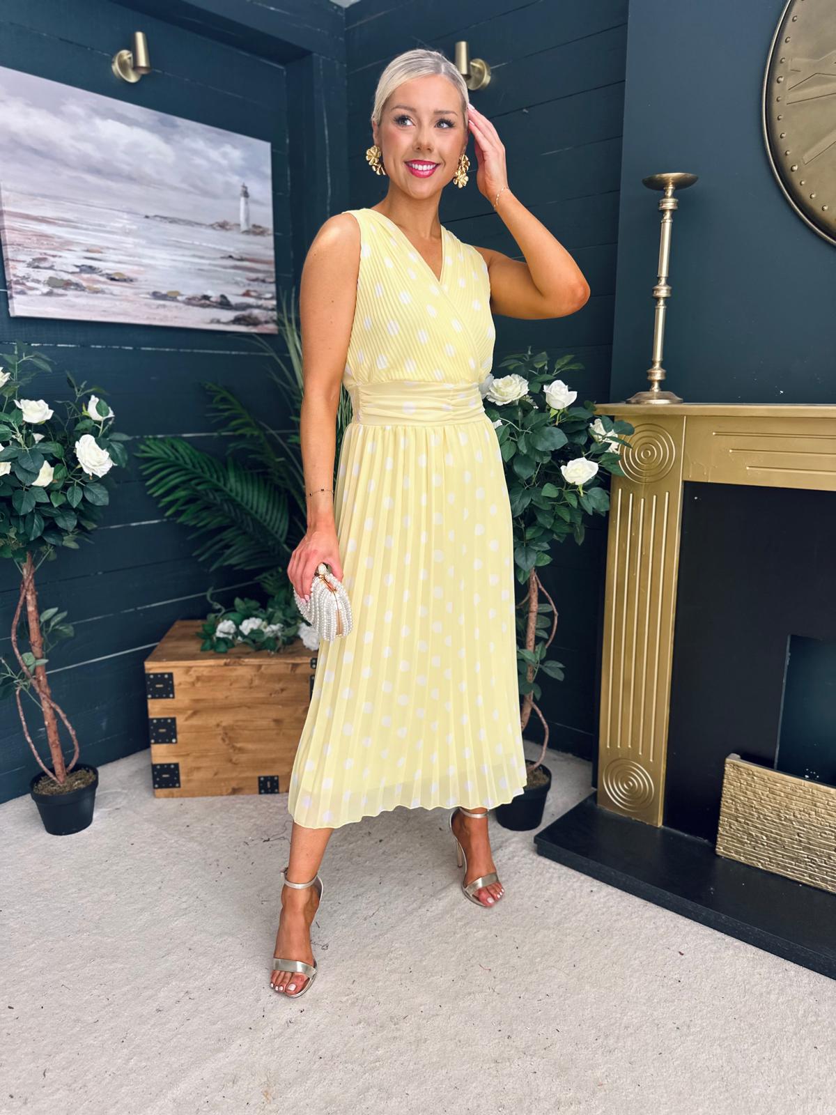 Michelle Banded Midi Dress Polka Yellow