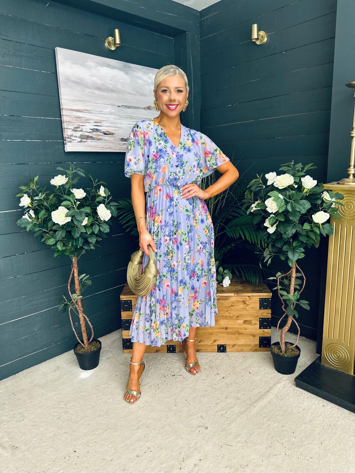 Leanne Pleated Midi Dress Floral Lilac