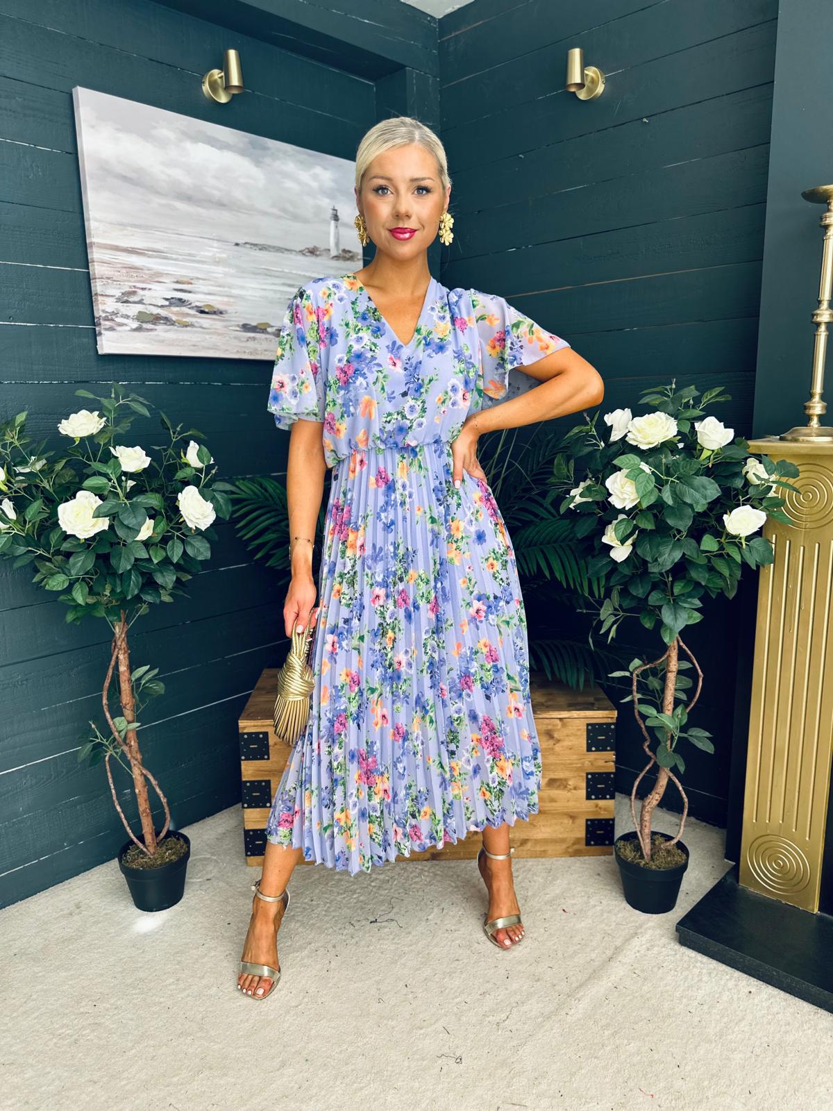 Leanne Pleated Midi Dress Floral Lilac