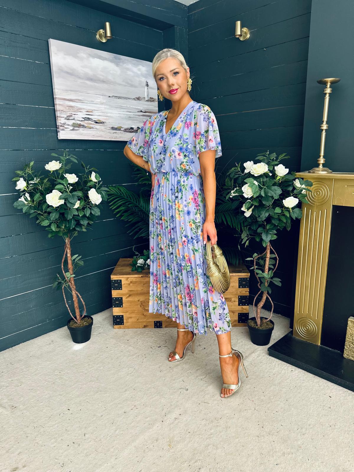 Leanne Pleated Midi Dress Floral Lilac