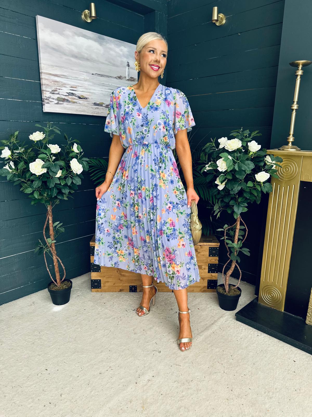 Leanne Pleated Midi Dress Floral Lilac