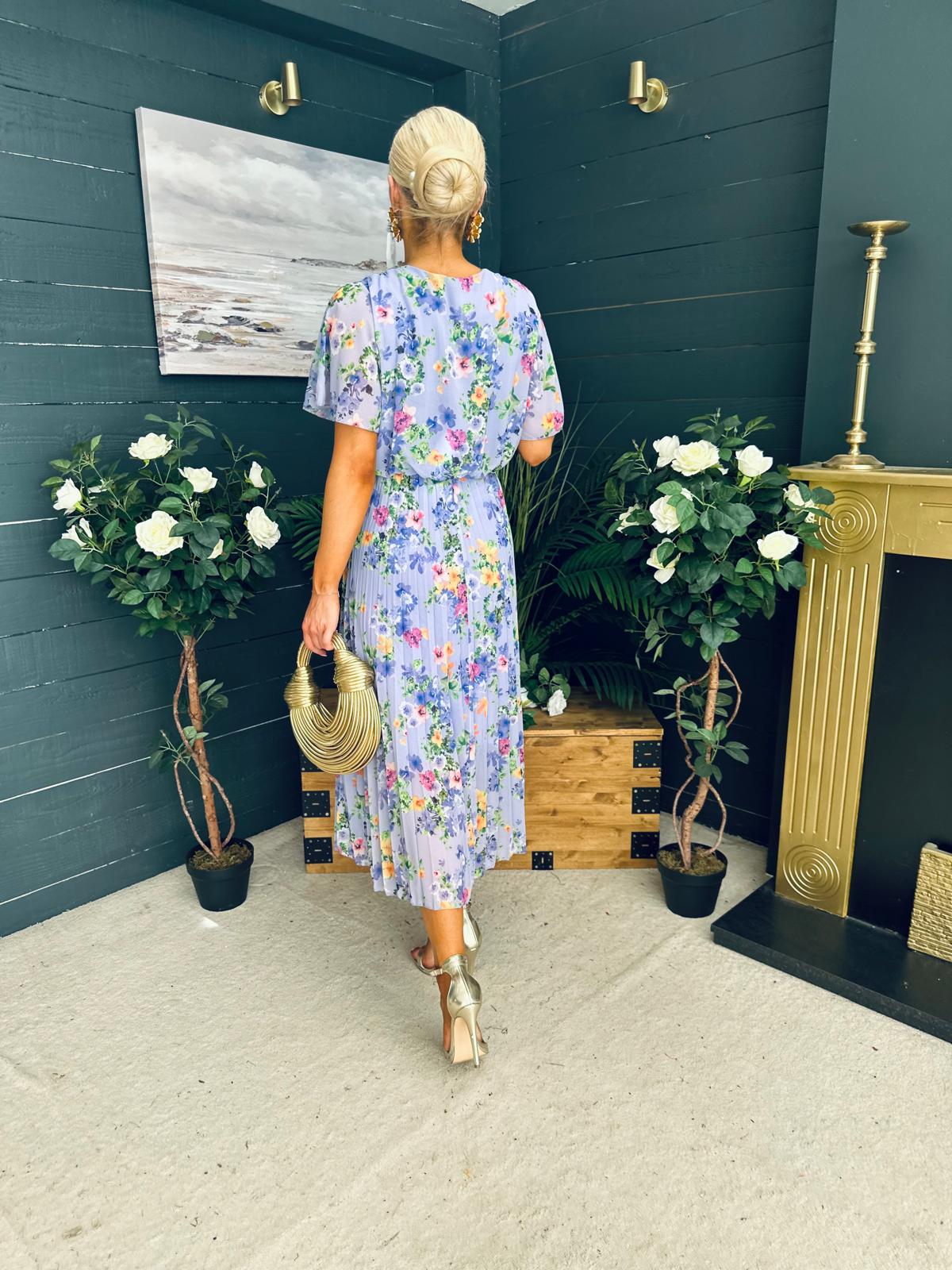Leanne Pleated Midi Dress Floral Lilac