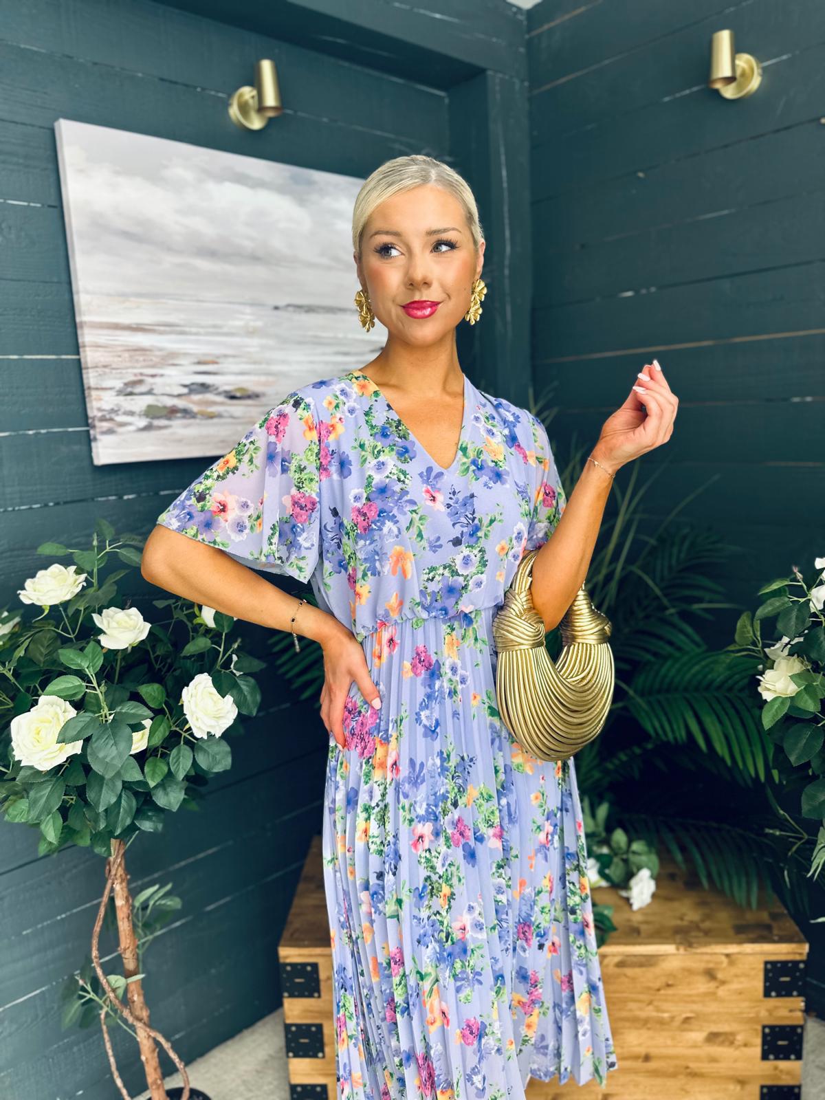 Leanne Pleated Midi Dress Floral Lilac