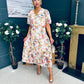 Leanne Pleated Midi Dress Floral Cream