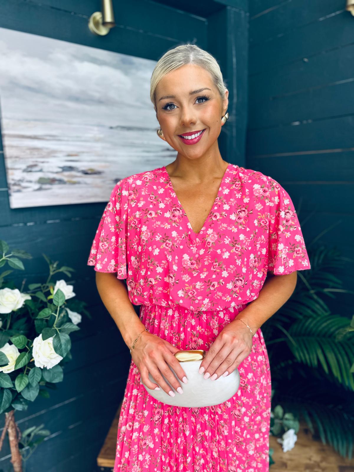 Nala Pleated Midi Dress Floral Pink