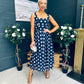 Tracey Detailed Midi Dress Polka Navy